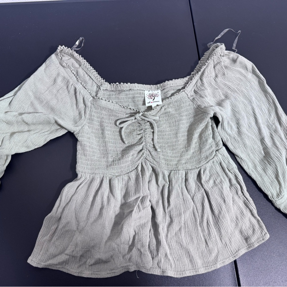 Self Esteem Light Gray Off-Shoulder Top